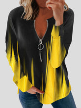 Long Sleeve Printed Zipper Casual Blouses